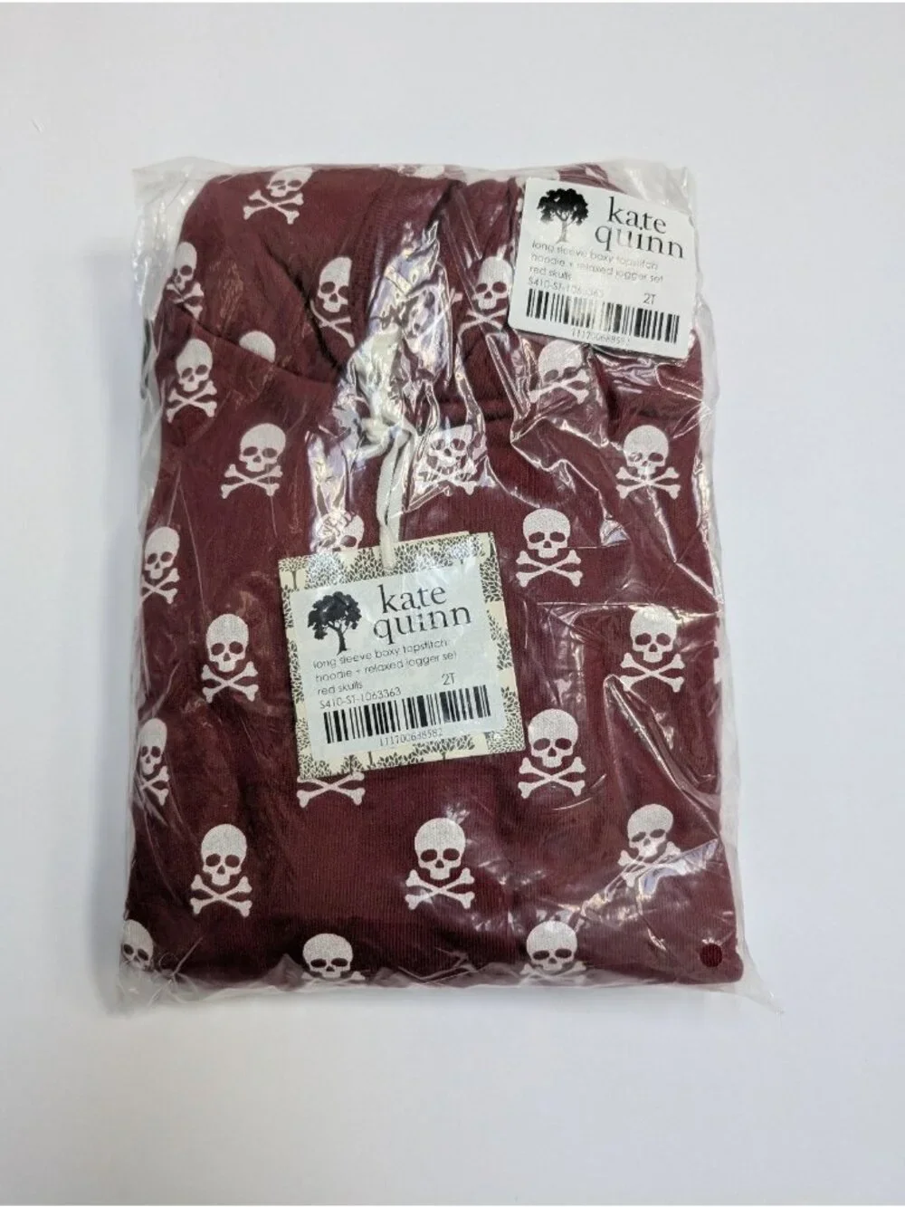 Kate Quinn Organic Cotton Terry 2T Red Skulls Hoodie Jogger Set Spooky Halloween